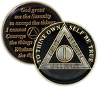 1 Year Sobriety Coin | Triplate AA Chip Recovery Anniversary Token (Black)