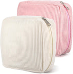 JIEYAO 2Pcs Corduroy Sanitary Napkin Storage Bag, Portable Period Bag for Women, Cute Period Pouch Soft Menstrual Cup Pouch Menstruation First Pad Bag Tampon Holder