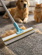 Carpet Rake for Pet Hair Removal: DELOMO Carpet Broom Scraper with 54” Adjustable Long Handle, Dual-Sided, Metal + Short Silicone for Carpets & Rugs, Extended Silicone for Shag Rugs & Hard Floors