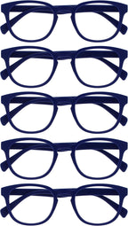 OPULIZE POP Reading Glasses for Women Men,Scratch Resistant Round Matt Frame with Spring Hinges, Blue +2.50 (Pack of 5)