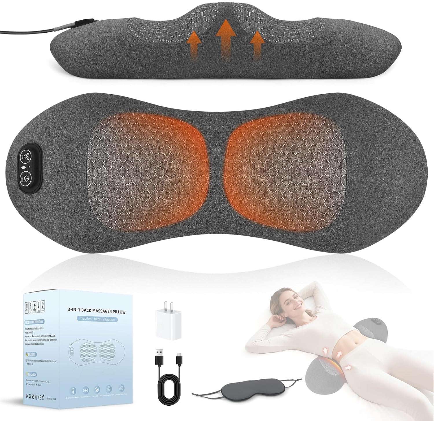 3 in 1 Lower Back Massager - Smooth Triple Fusion Back Massager with Heat,Vibration Massager & Airbag Traction Spine Massager for Lower Back Pain Relief,Deep Tissue Relaxation FSA Eligible HSA