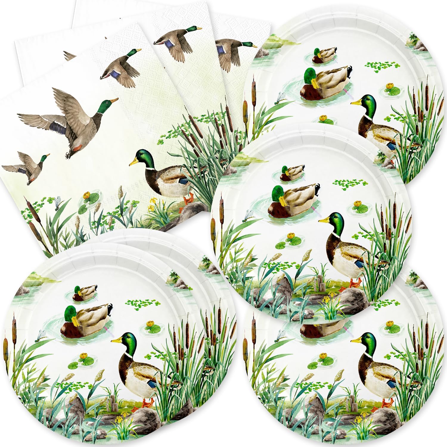 40Pcs One Lucky Duck Birthday Party Decorations,Mallard Duck Hunting or Baby Shower Decorations Plates Napkins,Set for 20 Guests