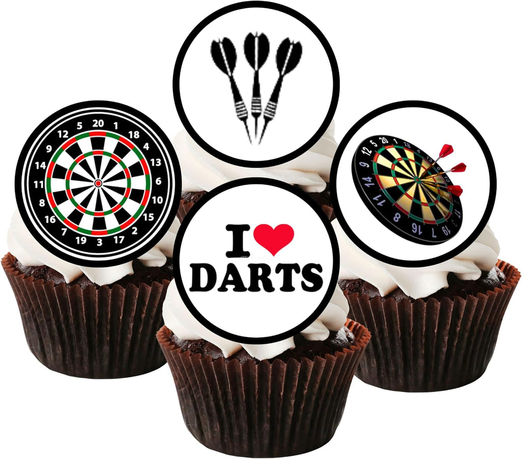 Darts Edible Cupcake Toppers, Darts Theme Edible Cake Decorations, Dartboard Cake Topper Decorations, Sports Birthday Party Cookie Decor 24 x 1.5 Inch 4cm PRECUT
