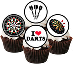 Darts Edible Cupcake Toppers, Darts Theme Edible Cake Decorations, Dartboard Cake Topper Decorations, Sports Birthday Party Cookie Decor 24 x 1.5 Inch 4cm PRECUT