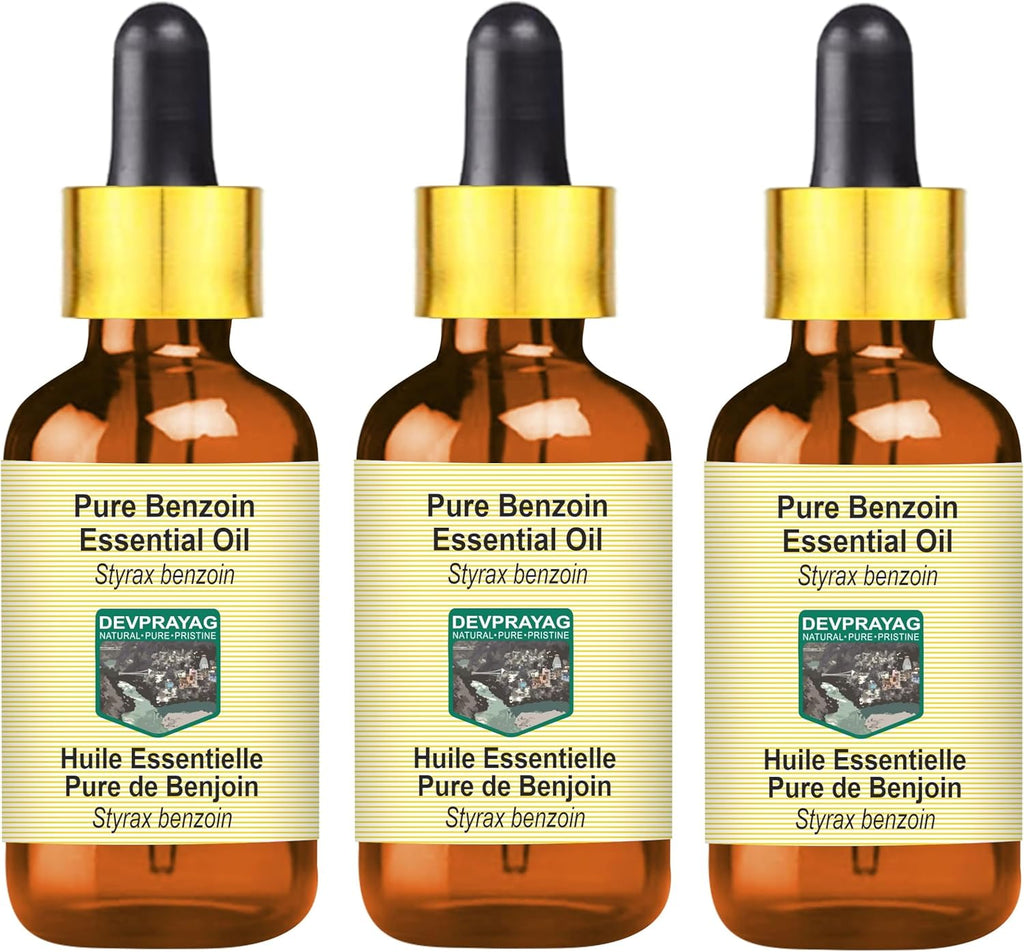 Pure Benzoin Essential Oil (Styrax Benzoin) with Glass Dropper Steam Distilled (Pack of Three) 100ml X 3 (10 oz)