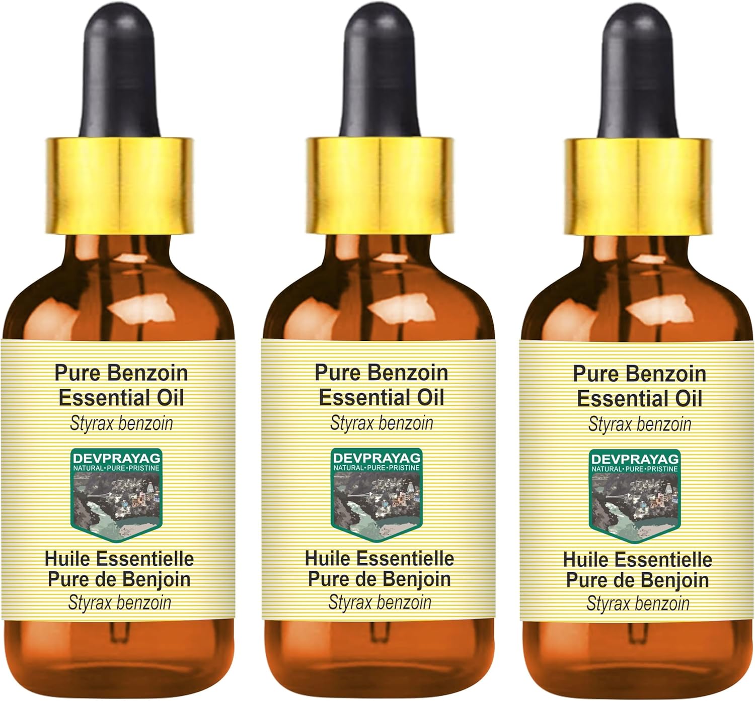 Pure Benzoin Essential Oil (Styrax Benzoin) with Glass Dropper Steam Distilled (Pack of Three) 100ml X 3 (10 oz)