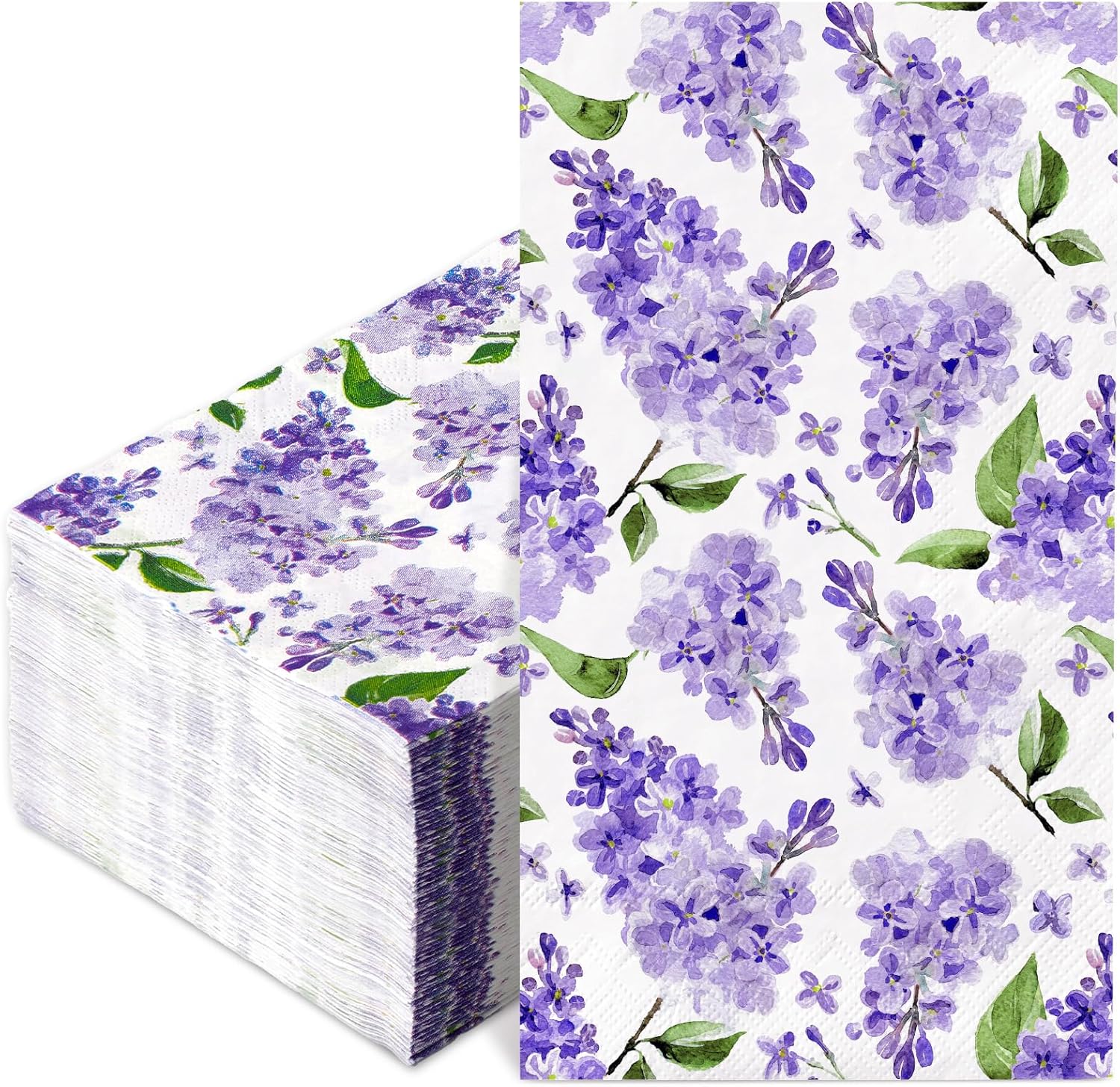 JarThenaAMCS 100Pcs Watercolor Floral Guest Napkins Purple Lilac Flower Disposable Napkins Dinner Paper Hand Towels for Bathroom Wedding Birthday Party Table Supplies