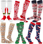 Suhine 6 Pairs Christmas Compression Sock Gift Bulk Calf Knee High Sock Long Stocking for Xmas Women Men Nurses