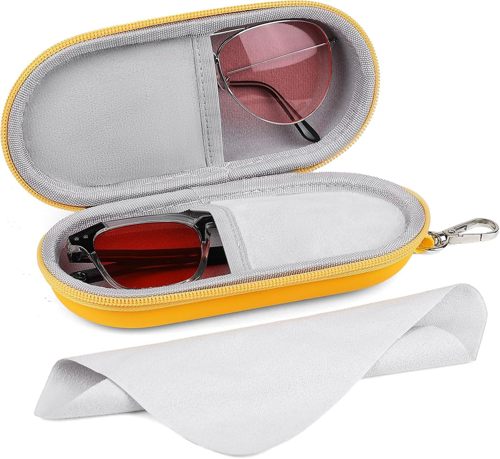 Marvolia Double Eyeglasses Case Hard Shell Dual Glasses Case with Clip & Zipper Closure Travel Sunglasses Organizer