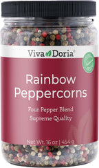 Viva Doria Rainbow Blend Peppercorn, Steam Sterilized Whole Black/Green Pepper, Whole Pink/White Pepper, 16 Oz, For Grinder Refills