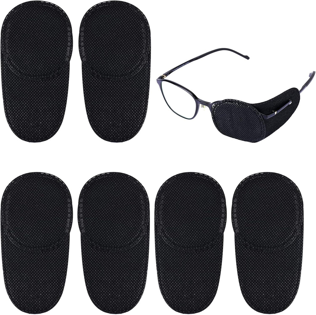 6pcs Eye Patches for Glasses, Reusable Non-Woven Fabric Eye Patch to Cover Left Right Eye Improve Vision for Kids' & Adults' Lazy Eye Amblyopia Strabismus (Black, Large Size)