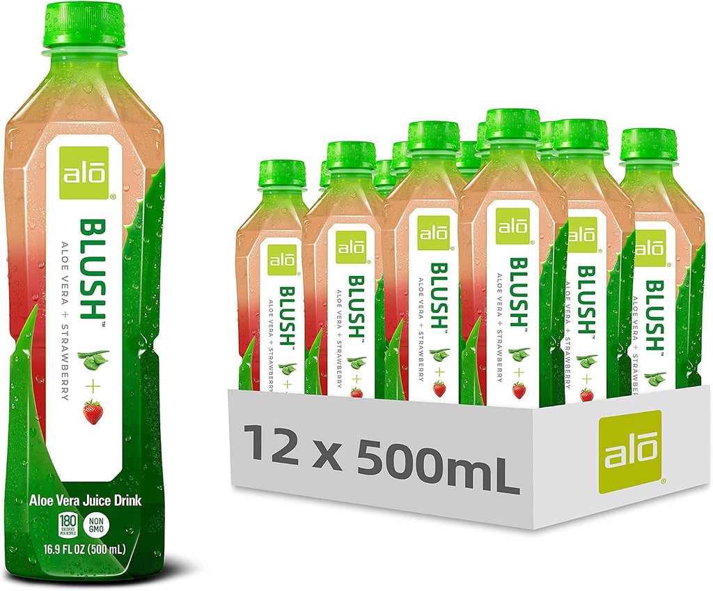 ALO Aloe Vera Juice Drink | BLUSH - Aloe Vera + Strawberry | 16.9 fl oz, Pack of 12 | Plant-Based Drink with Real Aloe Pulp