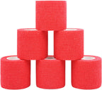 Vet Wrap Medical Tape for Skin Bandage 2 Inch x 6 Pack Red Fabric Bandages Self Adhering Cohesive Stretch Wrap