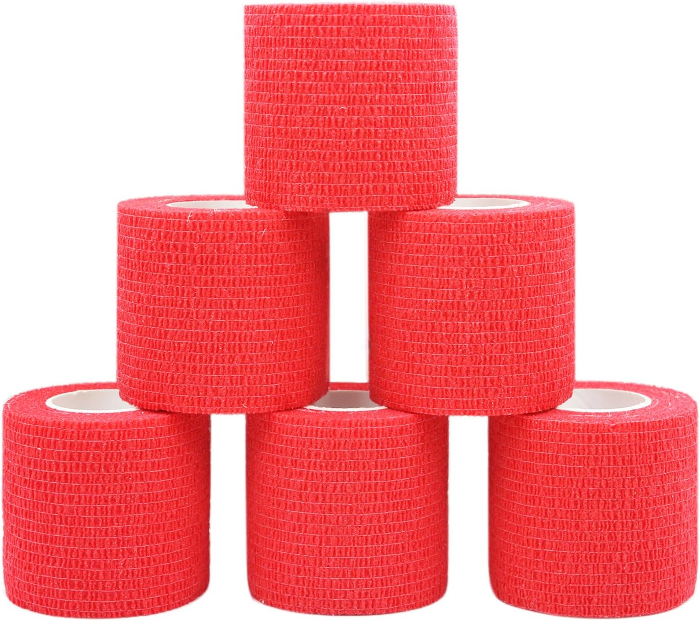 Vet Wrap Medical Tape for Skin Bandage 2 Inch x 6 Pack Red Fabric Bandages Self Adhering Cohesive Stretch Wrap