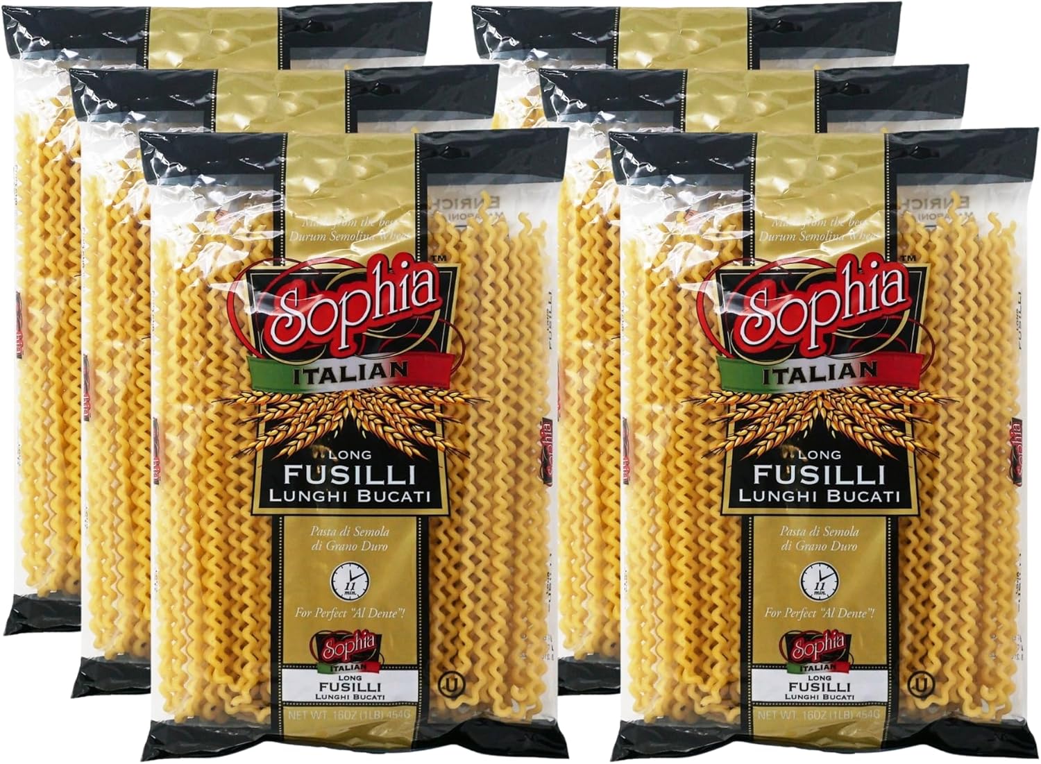 Sophia Long Fusilli Pasta – Authentic Italian Fusilli Lunghi, 6-Pack | 12-Inch Giant Spiral Pasta Noodles | Long Fusilli Col Buco Imported from Italy | Gourmet Pasta for Sauces & Italian Recipes