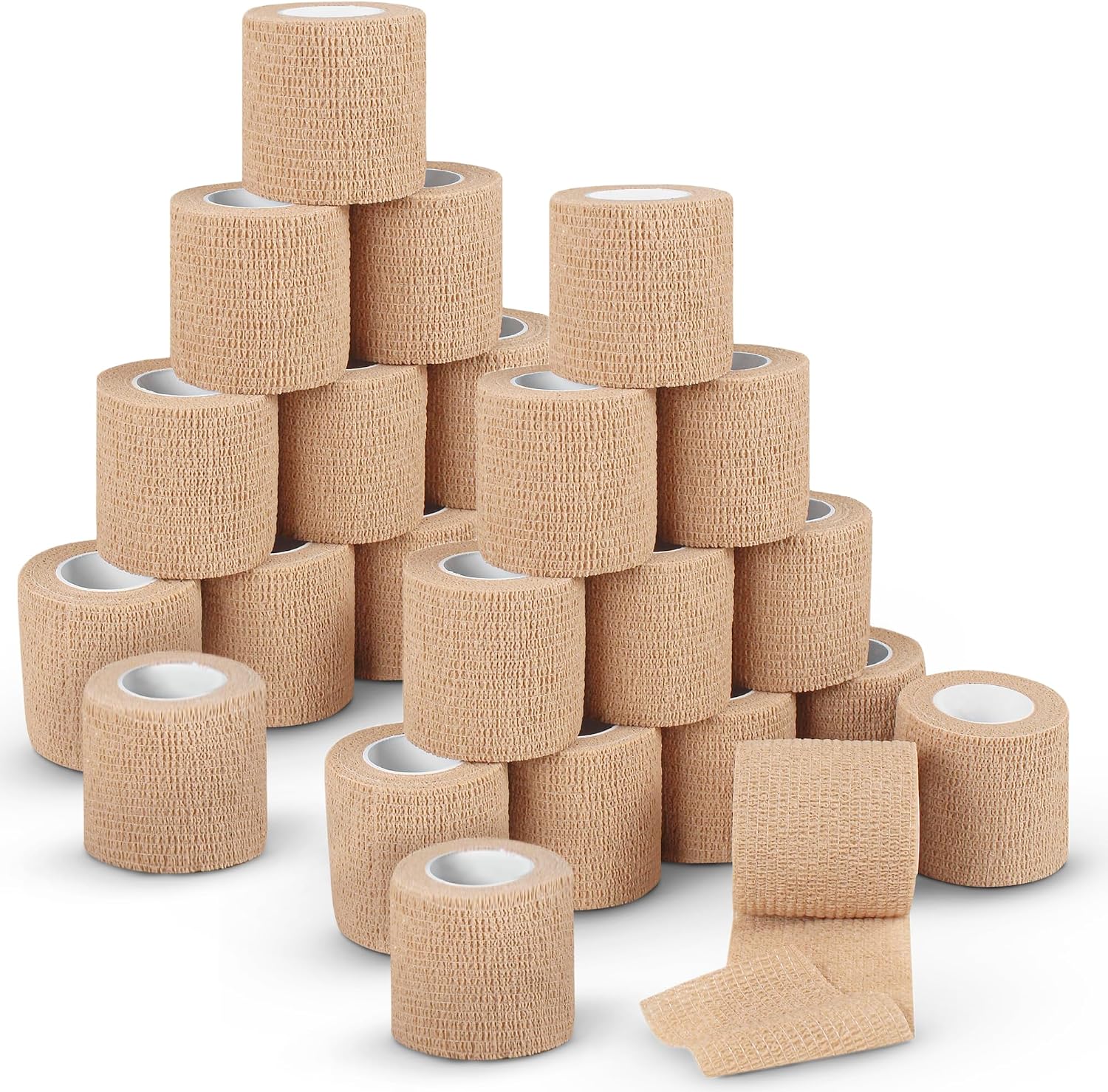 Ever Ready First Aid Self Adherent Cohesive Bandages 3" x 5 Yards - 24 Count, Tan