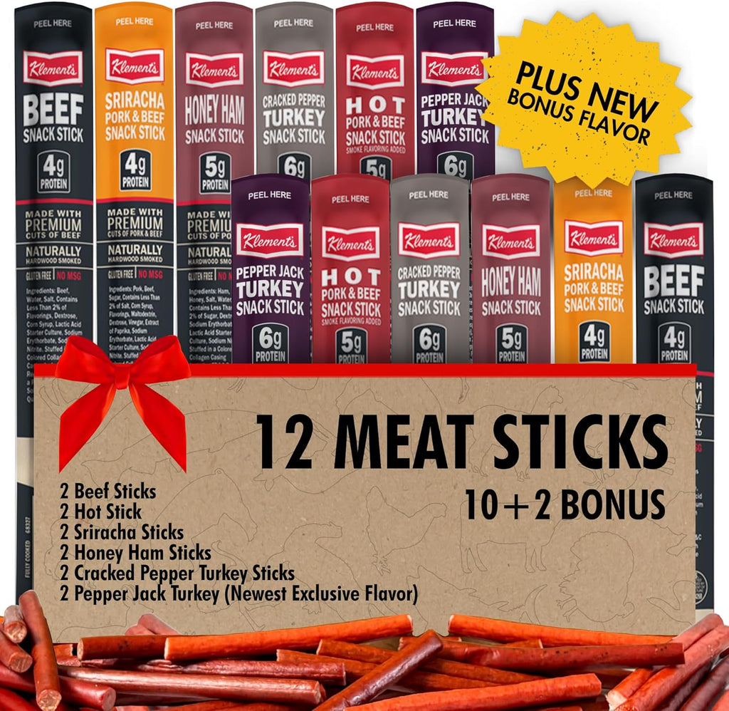 Jerky.com 12-Pack Meat Stick Variety Pack - Includes Bonus Pepper Jack Turkey Sticks - Bold Meat & Snack Sticks Sampler | High Protein, Low Carb, Keto Friendly | Turkey, Ham, Pork, Beef Jerky Gifts | Fathers Day Gift for Dad