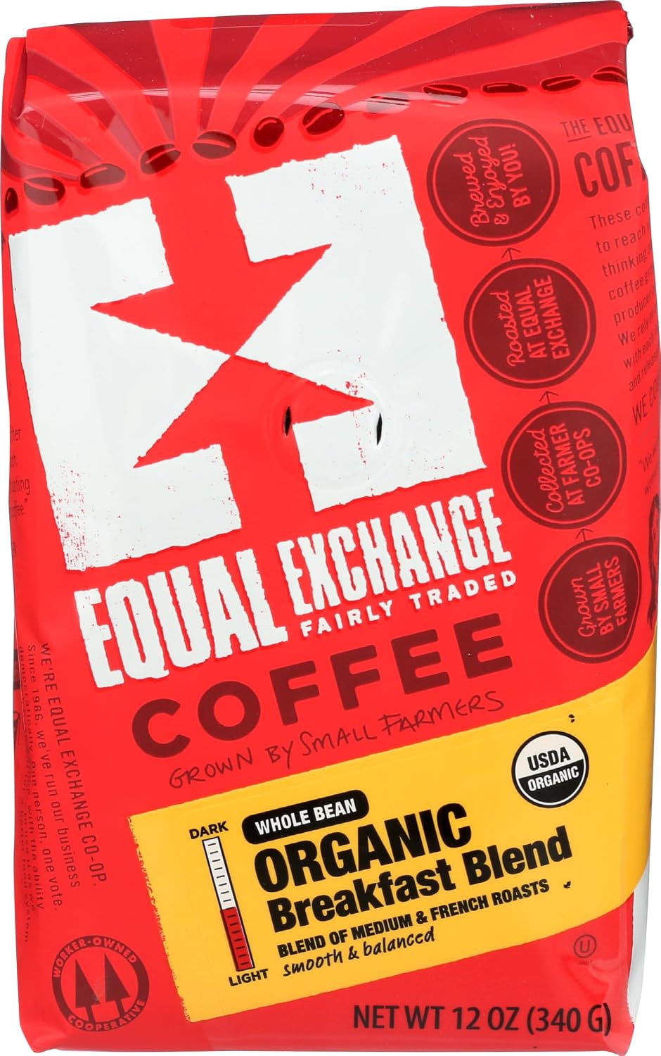 Equal Exchange Organic Whole Bean Coffee, Bag, Breakfast Blend, 12 Ounce