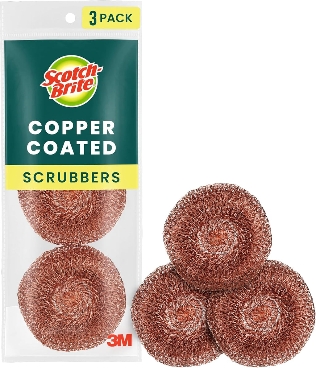 Scotch-Brite Copper Coated Scrubbers, Scouring Pads for Cleaning Tough Baked-On Messes, Metal Scrubbers for Cleaning Dishes, 3 Scrub Pads
