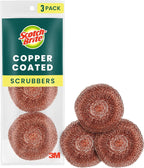 Scotch-Brite Copper Coated Scrubbers, Scouring Pads for Cleaning Tough Baked-On Messes, Metal Scrubbers for Cleaning Dishes, 3 Scrub Pads