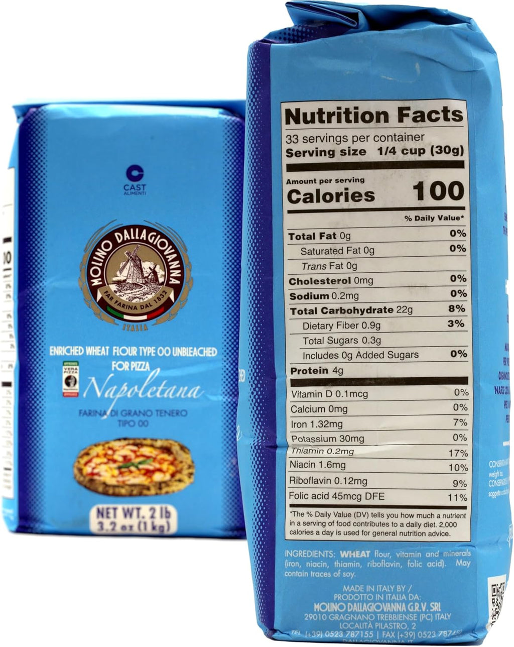 Molino Dallagiovanna AVPN Certified Italian 00 Pizza Flour — Tipo 00 Universale, 10kg (22 lbs) | No Glyphosate, Non-GMO, Unbleached, Non Enriched No Potassium Bromate | Cold Water Washed Italian 12.5% Flour