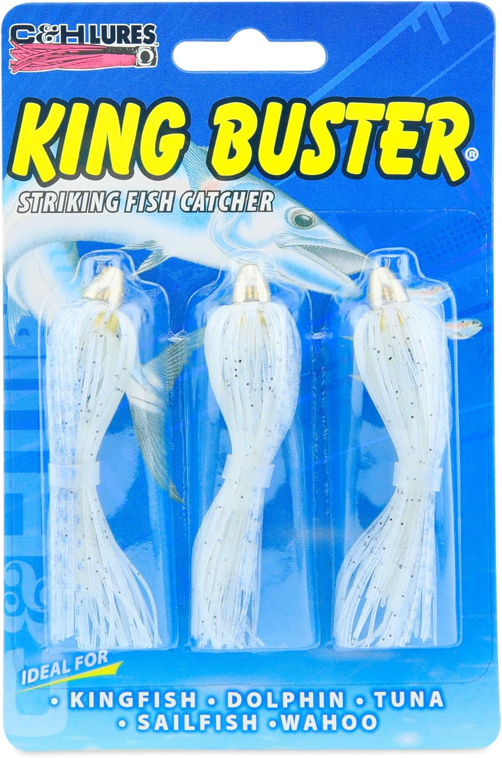 C&H Lures King Buster Lure - Fishing Lures for Improved Strikes, Pre-Rigged Available, 2.5-Inch Length, 1.8 oz Solid Brass Chrome Plated Head, Ideal Fishing Bait & Saltwater Fishing Lures