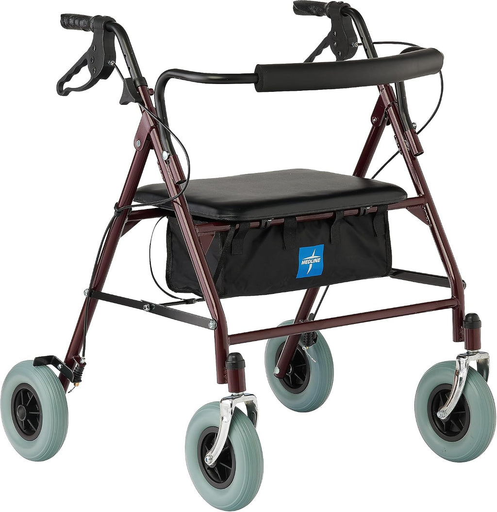 Medline Bariatric Heavy Duty Steel Rollator Supports up to 500 lbs, Strong, Comfortable Rolling Walker with 8 inch Wheels