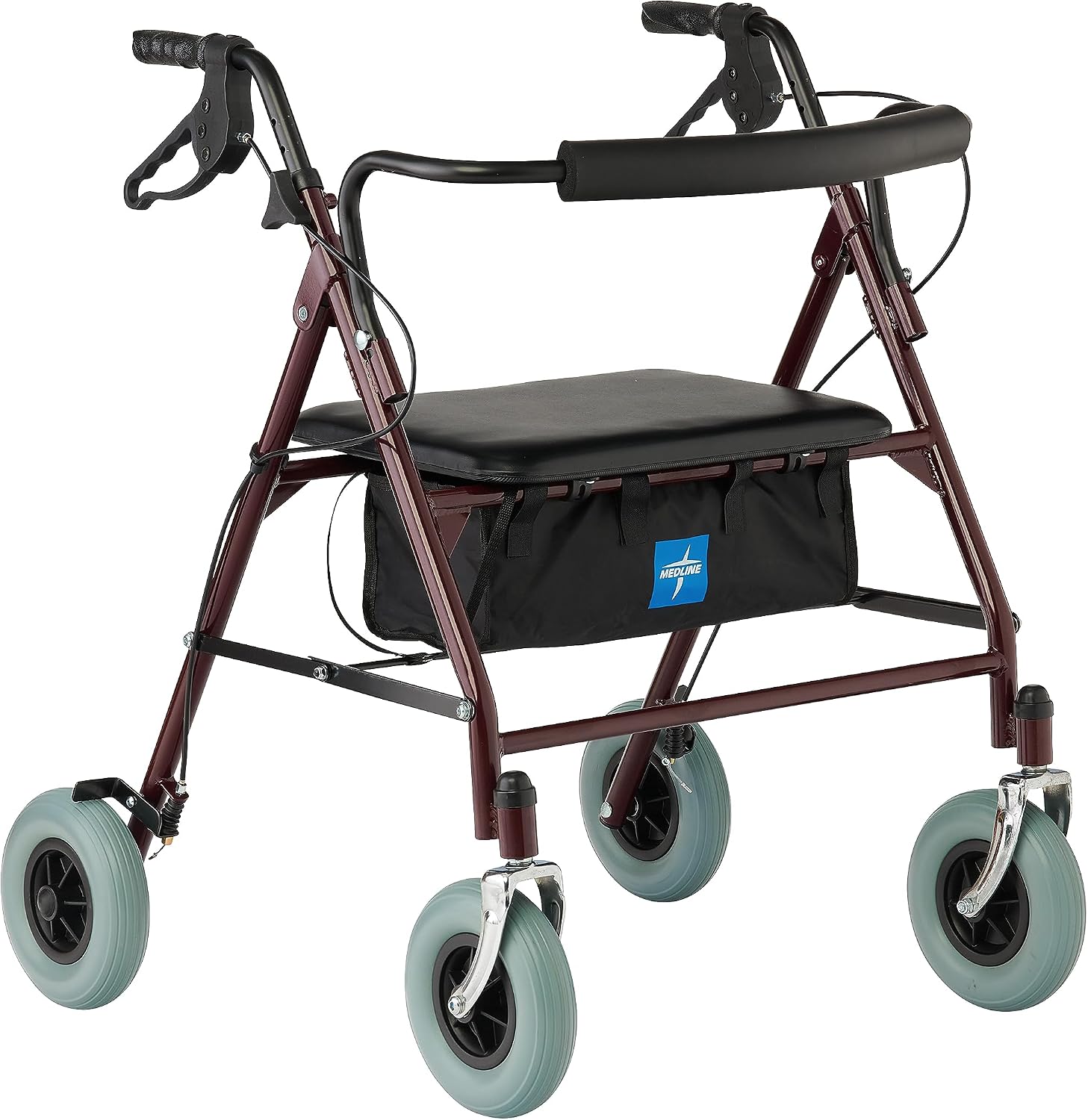 Medline Bariatric Heavy Duty Steel Rollator Supports up to 500 lbs, Strong, Comfortable Rolling Walker with 8 inch Wheels