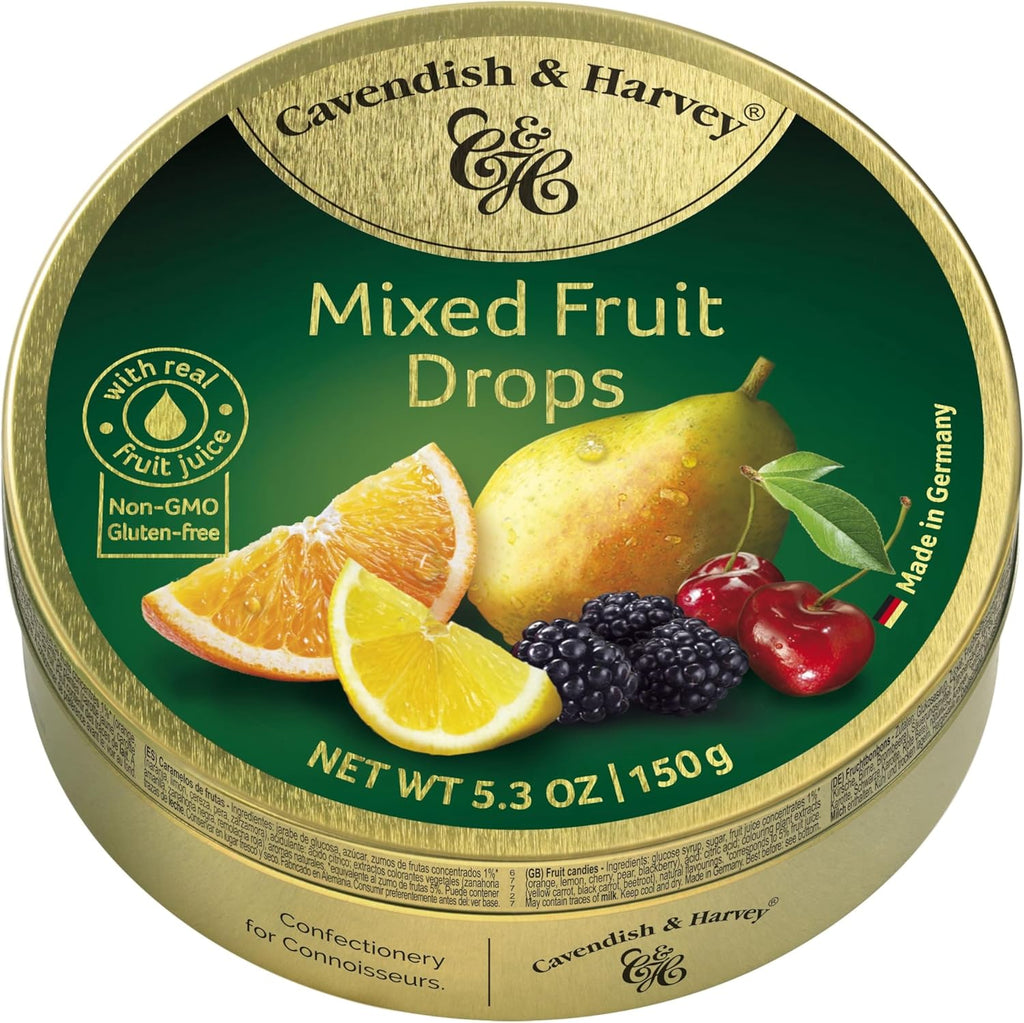 Cavendish & Harvey | Mixed Fruit Hard Candy Drops | 5.3 Ounce Tin