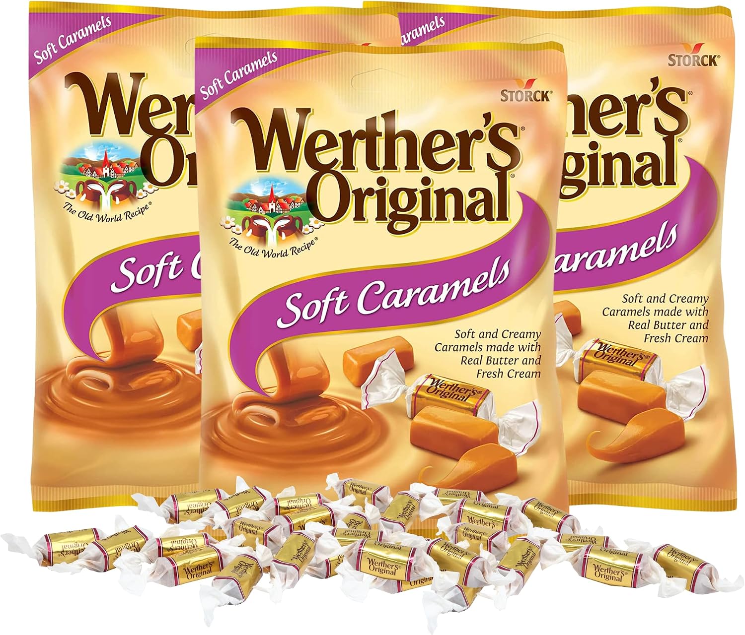 Werther’s Original Soft Caramels Candies, Individually Wrapped Pieces, Bulk Candy Bowl Filler Treats, 2.22 Ounces(Pack of 3)