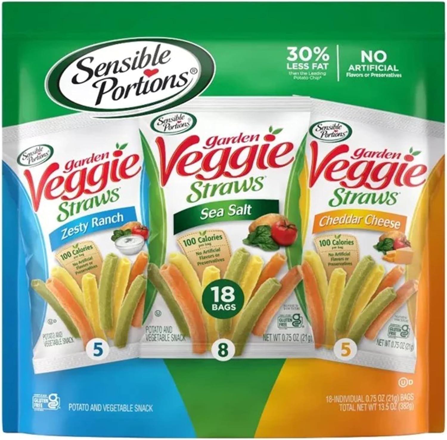 Sensible Portions Garden Veggie Snacks - Veggie Straws Variety Pack, 18ct Polybag (Pack of 1)