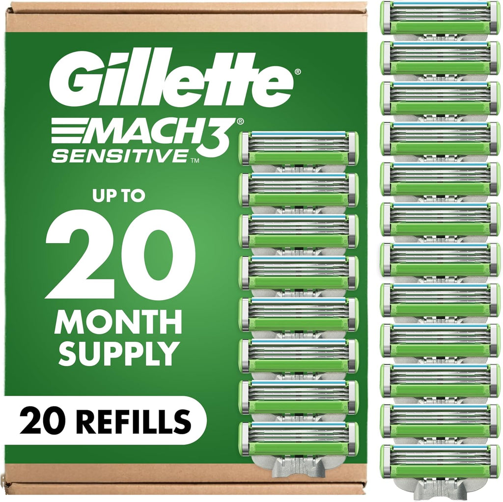 Gillette Mach3 Sensitive Mens Shaving Razor Blade Refills, 20 Count