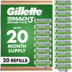 Gillette Mach3 Sensitive Mens Shaving Razor Blade Refills, 20 Count