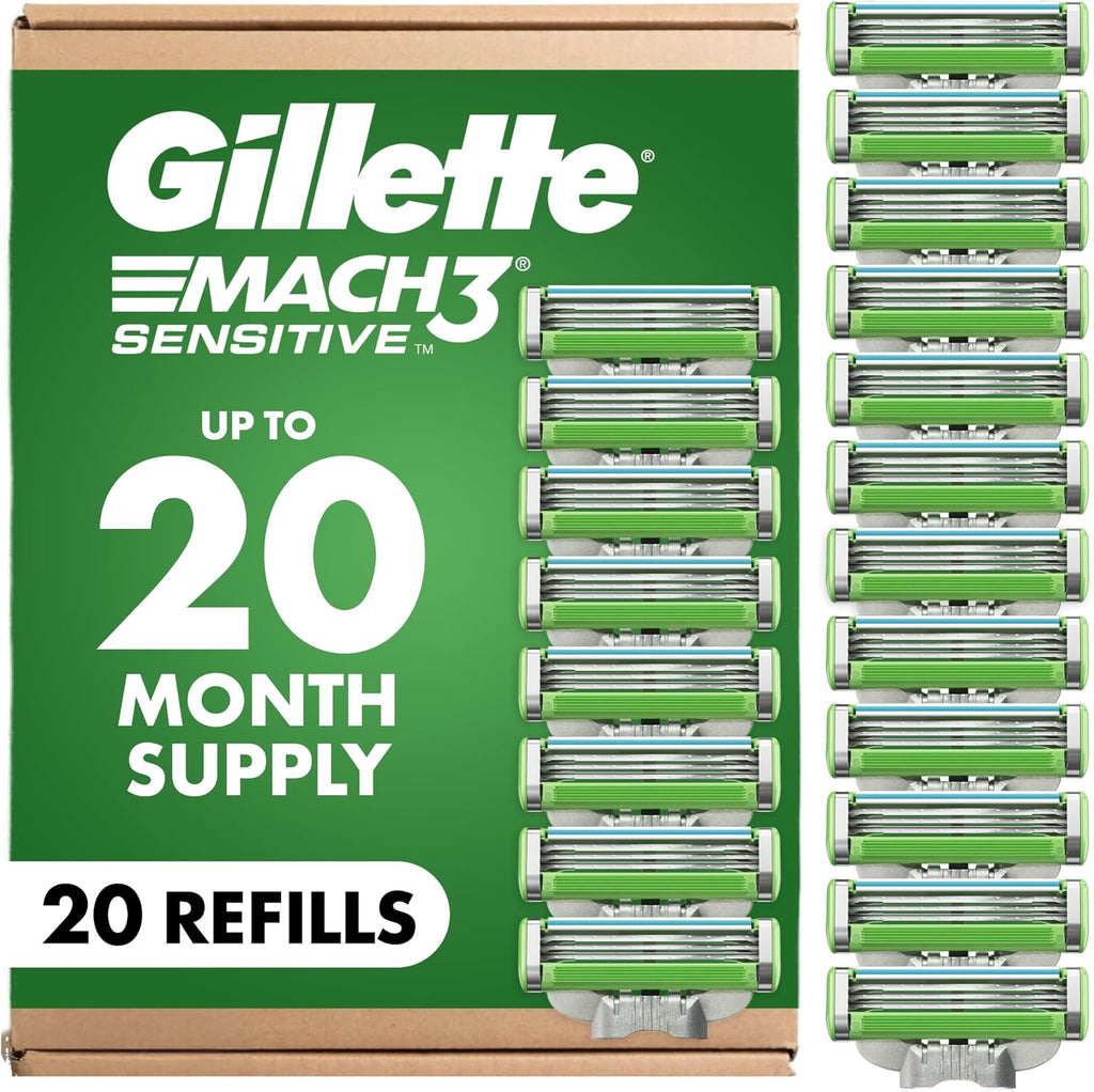 Gillette Mach3 Sensitive Mens Razor Blade Refills, 20 Count, Designed for Sensitive Skin
