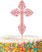 Cross Cake Topper - Glitter Pink Baptism Cake Decor for Baby Shower, God Bless or Holy Communion (Pink)