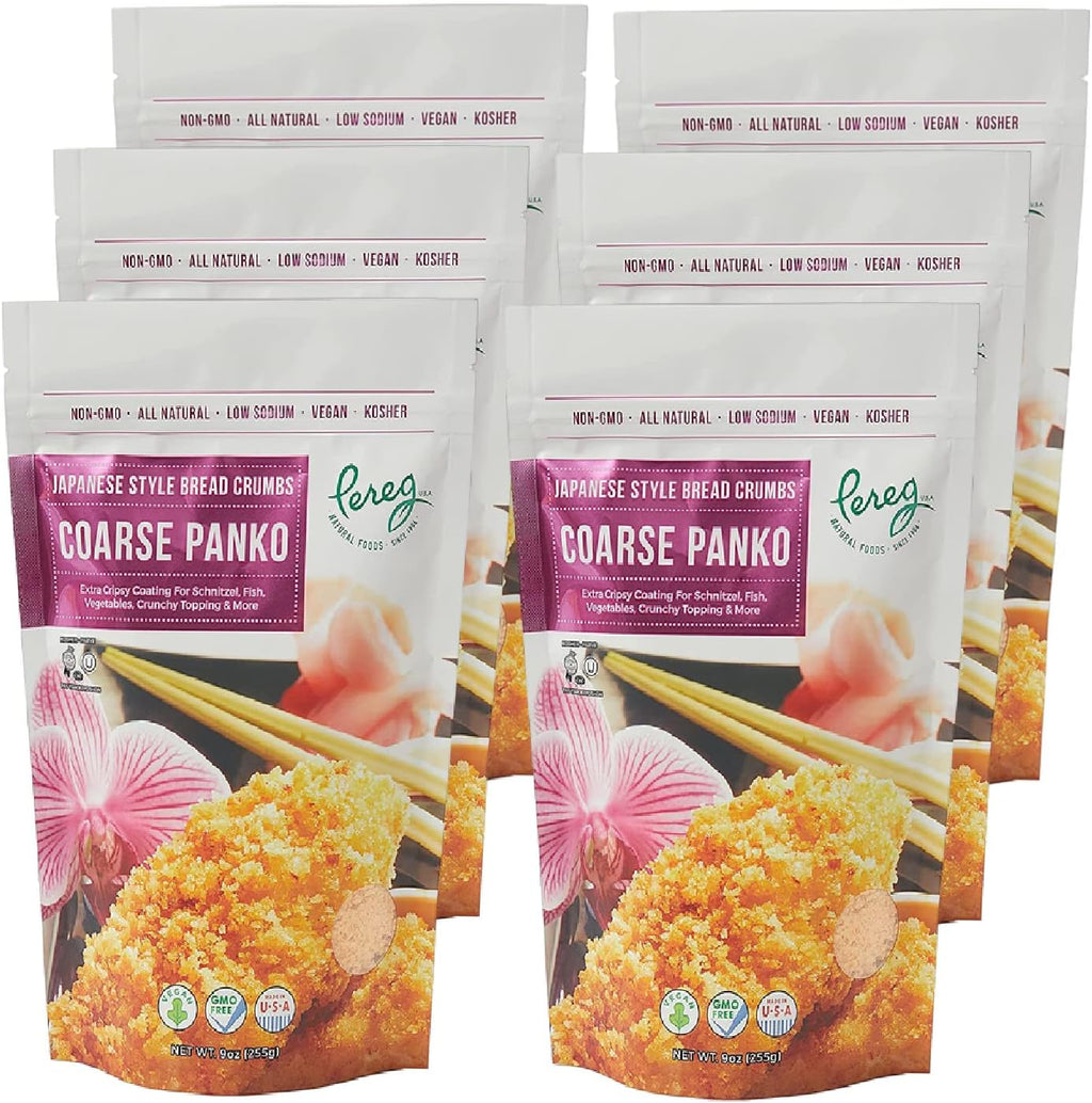 Pereg Coarse Japanese Panko Bread Crumbs (9 Oz x 6 Pack) – Breadcrumbs with Coarse Crispy Texture - for Crunchy Coating & Stuffing - Schnitzel, Vegetables, Seafood, Chicken, Meatballs