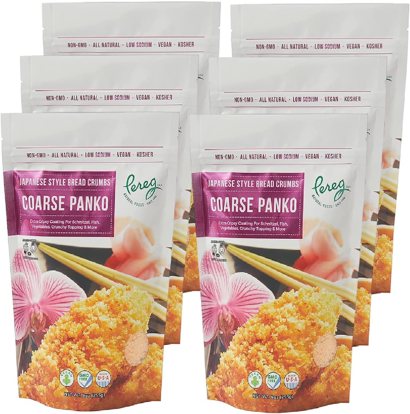 Pereg Coarse Japanese Panko Bread Crumbs (9 Oz x 6 Pack) – Breadcrumbs with Coarse Crispy Texture - for Crunchy Coating & Stuffing - Schnitzel, Vegetables, Seafood, Chicken, Meatballs