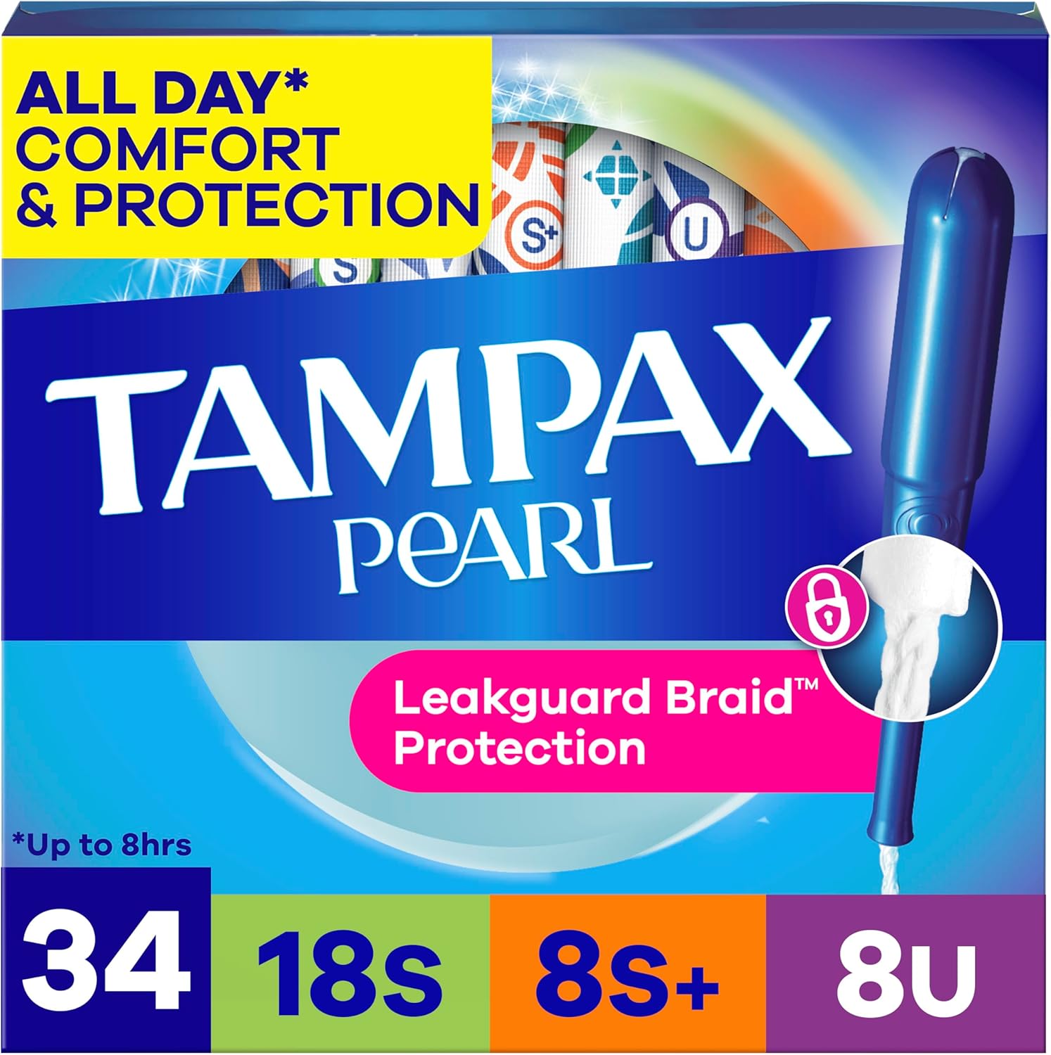 Tampax Pearl Tampons Trio Pack, Super/Super Plus/Ultra Absorbency with BPA-Free Plastic Applicator and LeakGuard Braid, Unscented, 34 Count