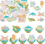 Ephlyn 54Pcs Edible Ocean Animal Cupcake Toppers Wafer Paper Under the Sea Animal Creature Cake Toppers Dessert Muffin Cake Pick Decorations for Baby Shower Birthday Party Supplies
