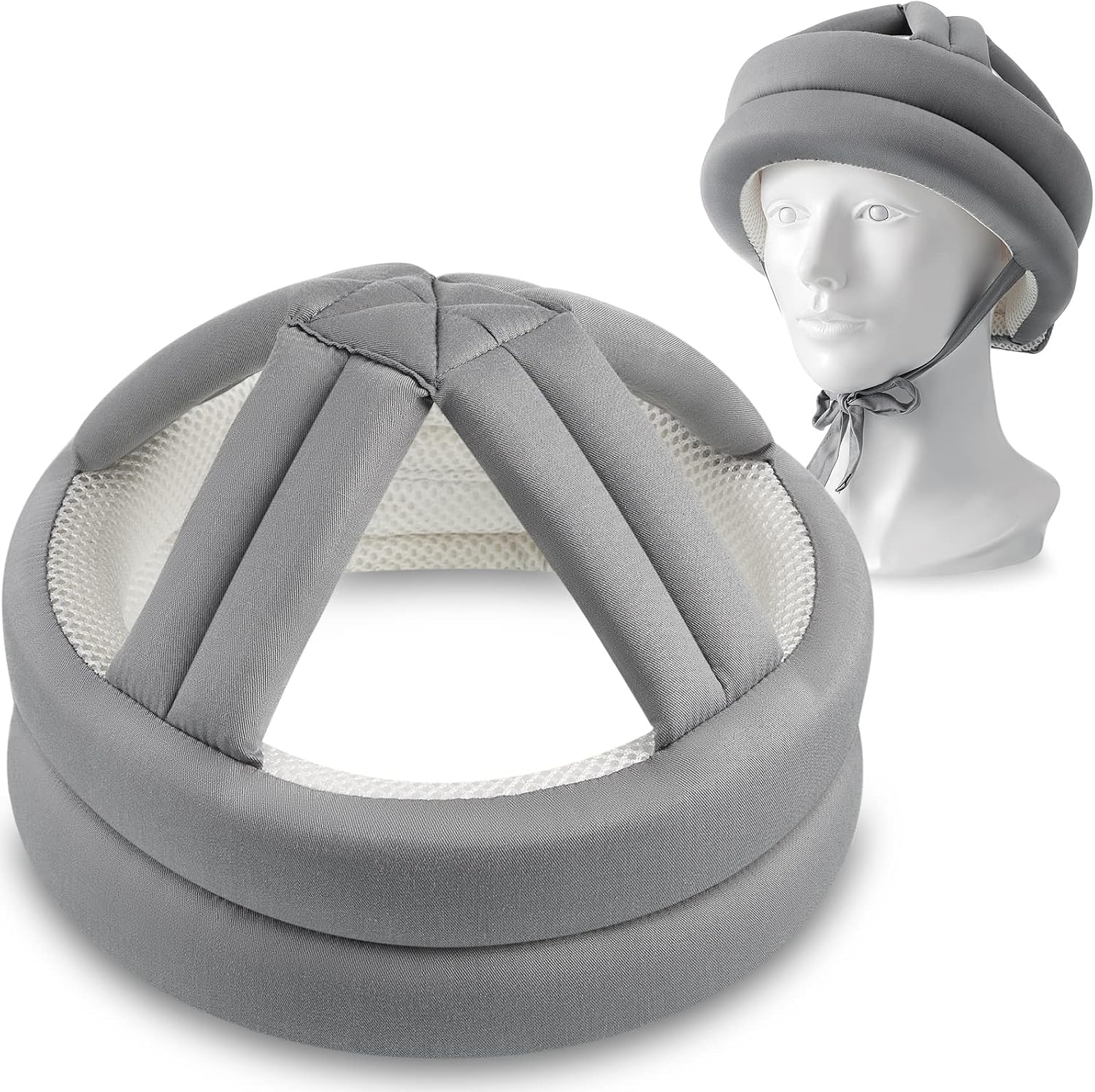 Woanger 1 Pcs Anti Fall Elder Head Safety Helmet for Adults Special Needs Thick Soft Protective Hat Adjustable Seniors Fall Prevention Head Protection Cap Elderly Helmet for Injury Protection (Grey)
