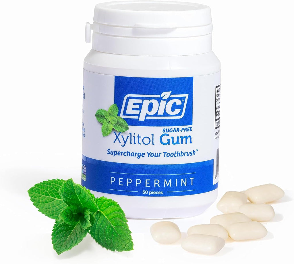 Epic 100% Xylitol Peppermint Chewing Gum - Sugar Free, Aspartame Free Dental Gum - Supports Oral Health & Fresh Breath - 50 Pieces