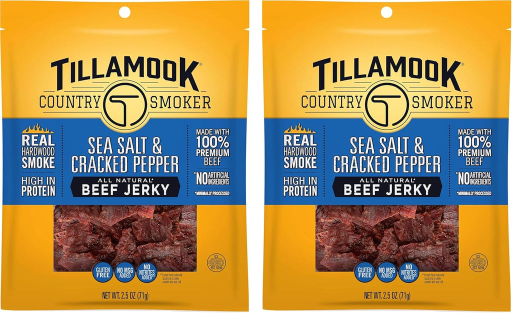 Tillamook Country Smoker Real Hardwood Smoked Beef Jerky, Sea Salt & Cracked Pepper, 2.5 Ounce (Pack of 2)