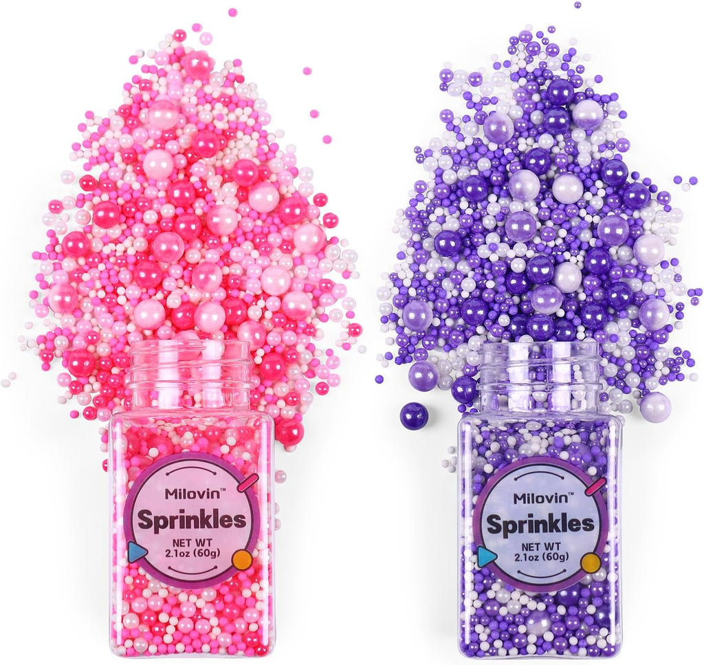 Pink and Purple Sprinkles, Edible Pearls, Pink Pearls, Purple Pearls, Edible Pearls for Cake Decorating, Cupcakes, Cookies, Macaron, Ice Cream Topping(4.23oz/120g)