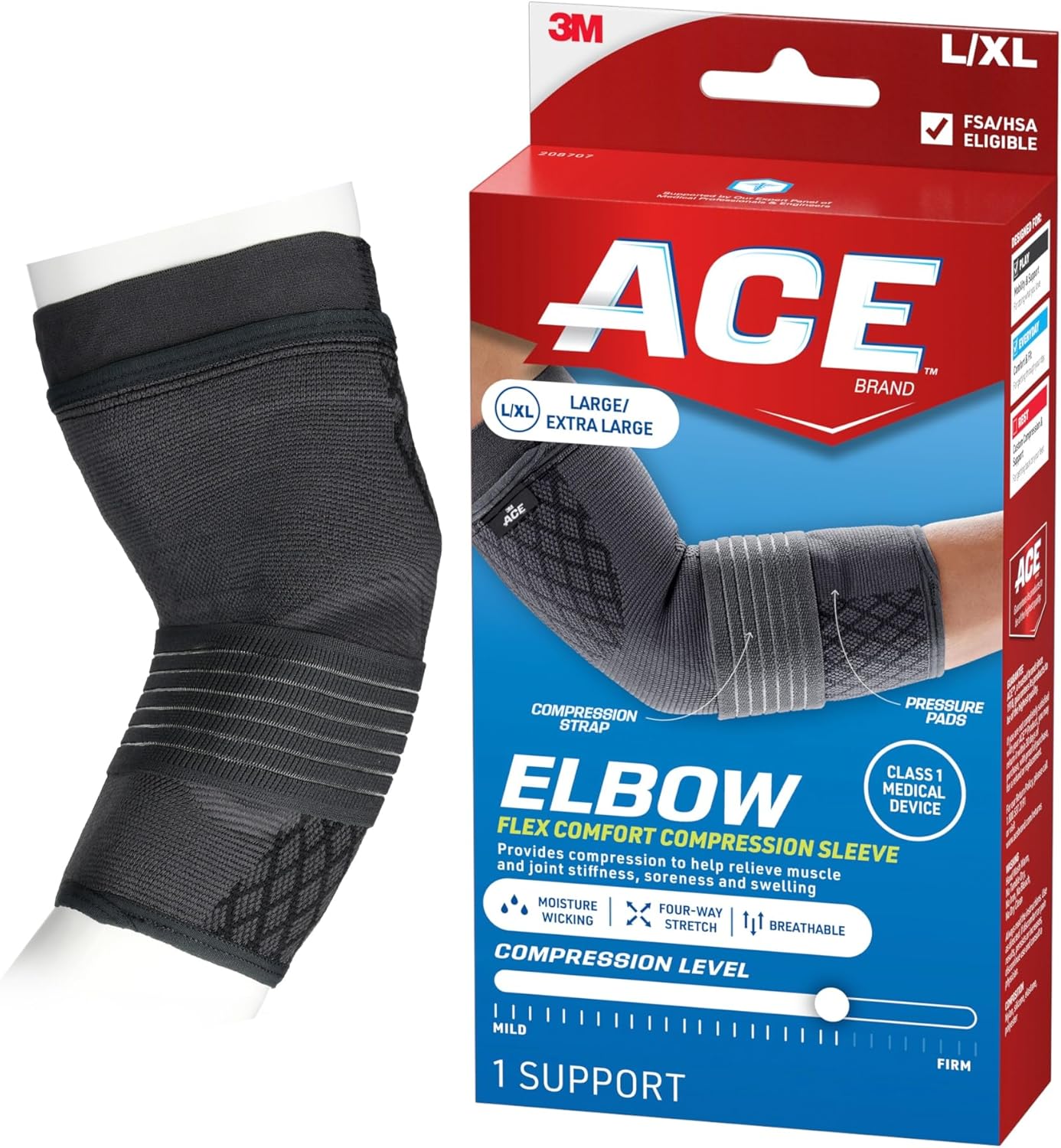 ACE Brand Flex Comfort Compression Elbow Sleeve 208707, L/XL