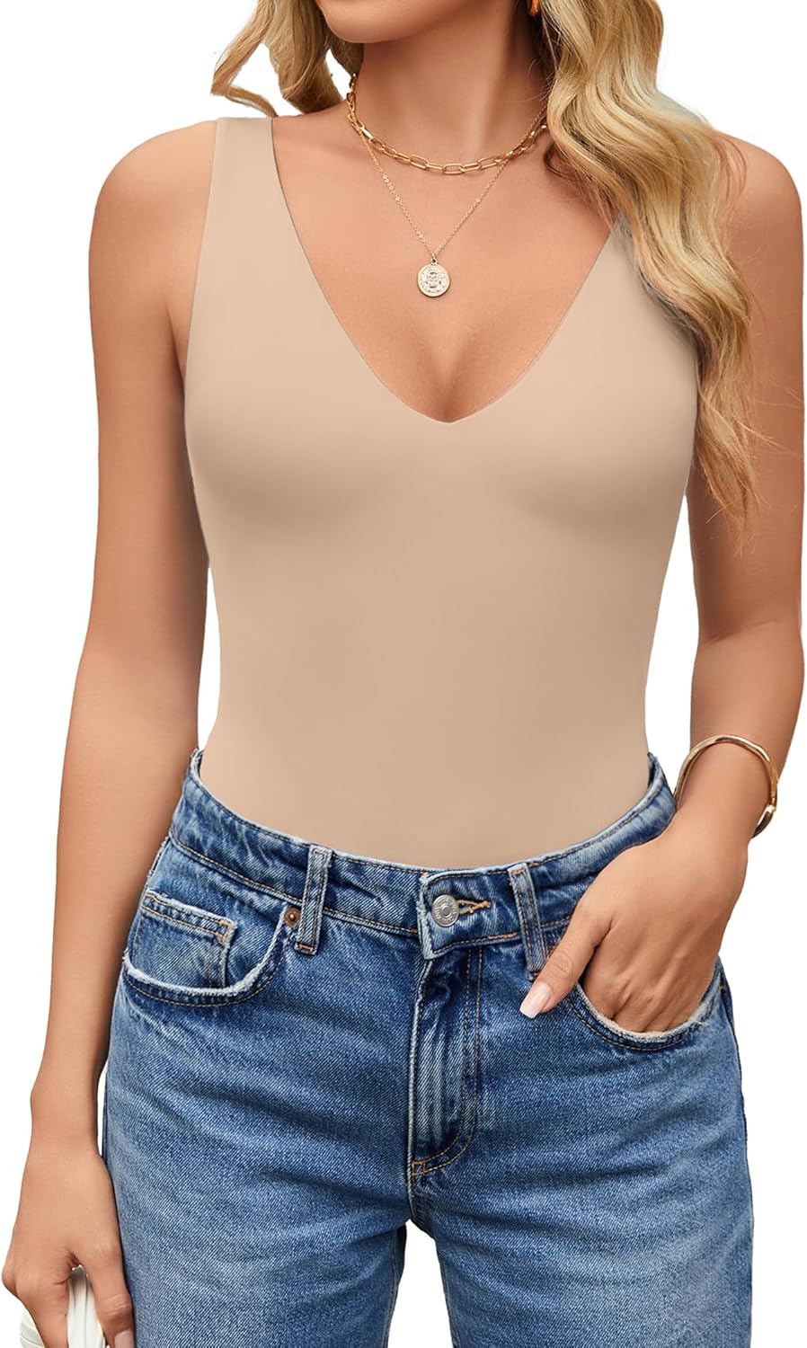Avidlove Women's Sexy Plunge Deep V Neck Bodysuit Double Lined Sleeveless Thong Body Suit Leotard for Going Out Tank