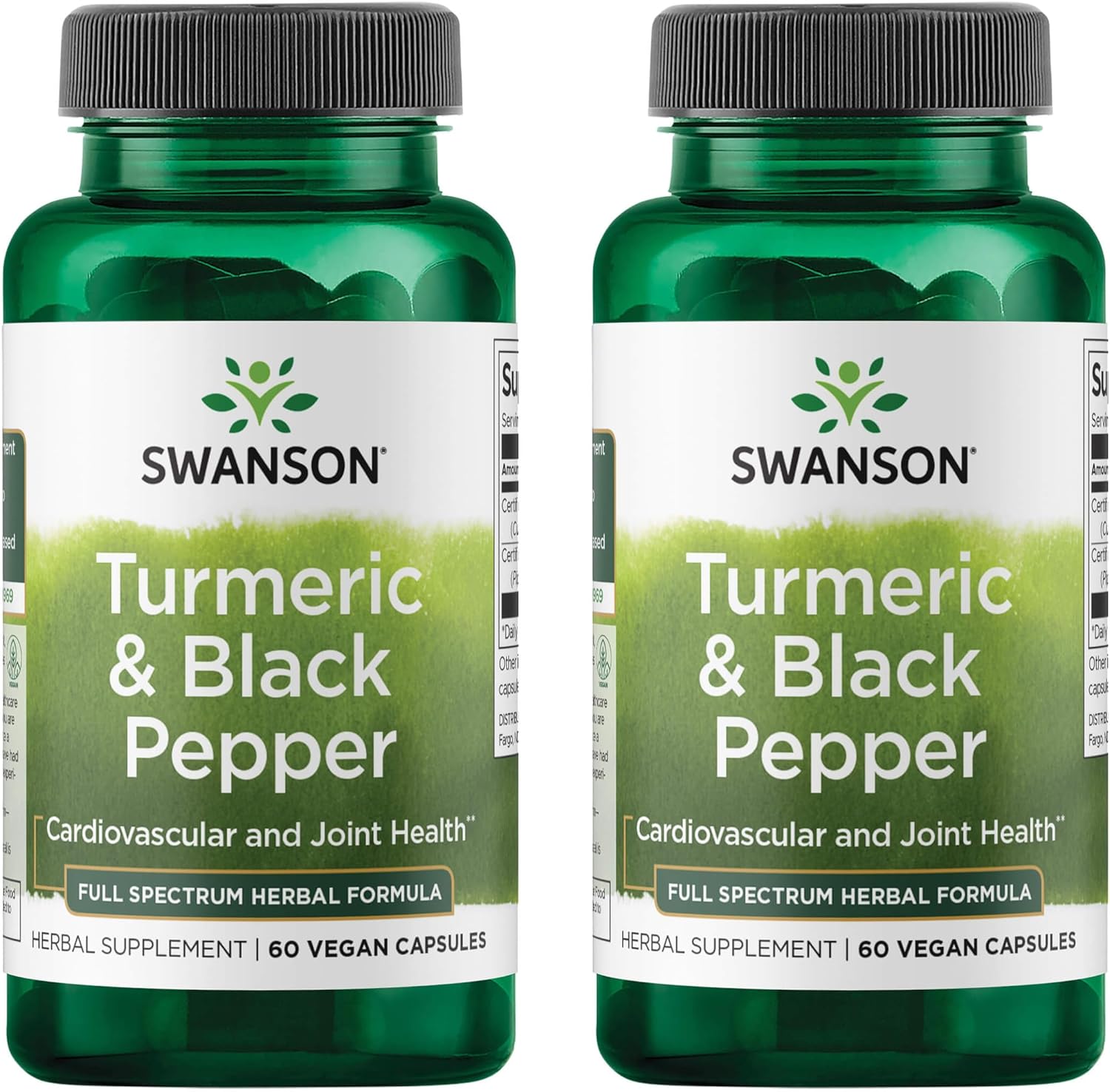 Swanson Organic Turmeric & Black Pepper Joint Health Supplement for Active Adults Seeking Anti-Inflammatory Support with Enhanced Bioavailability (60 Vegan Capsules, 2 Pack)