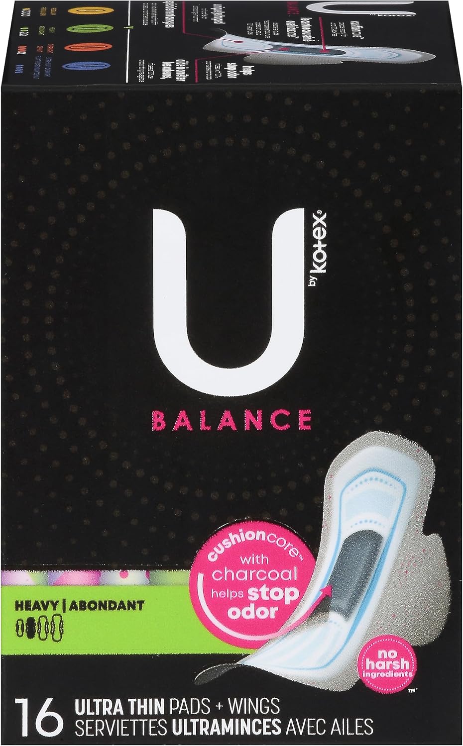 U by Kotex, Balance Heavy Ultra Thin Pads + Wings, 16 Count