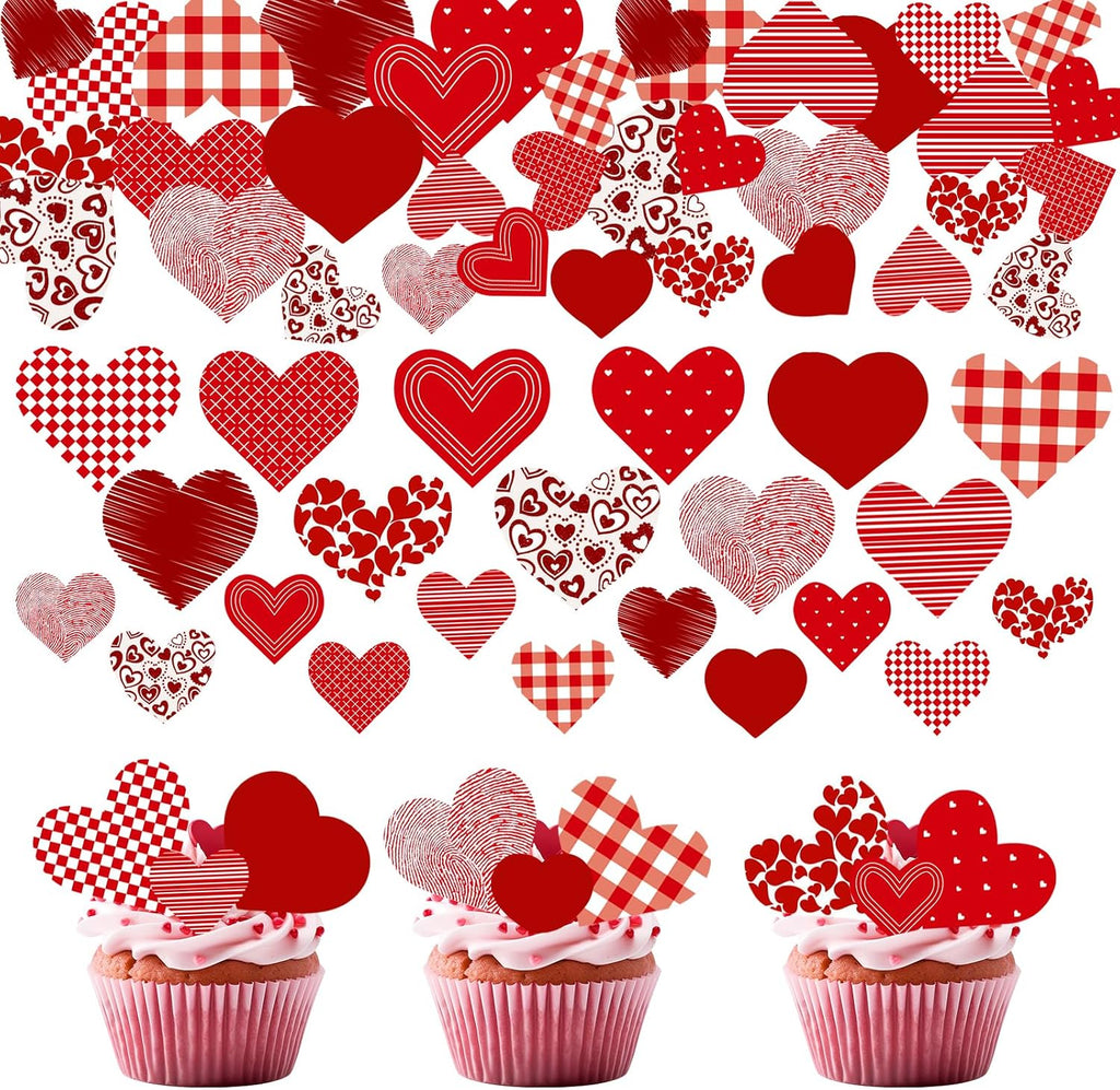 88PCS Edible Valentines Day Heart Cupcake Toppers Red Sweet Love Heart Cupcake Picks Happy Valentine's Day Heart Cake Decor for Valentine's Day Theme Party Decoration Supplies