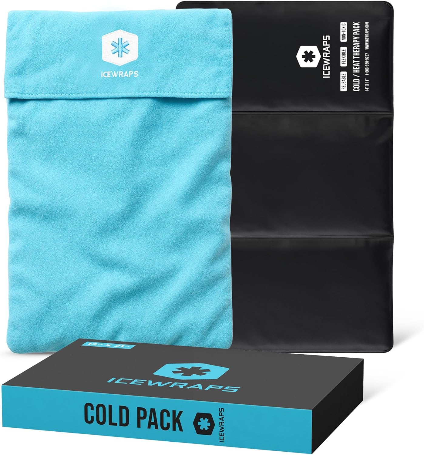 ICEWRAPS 12" x 21" Extra Large Reusable Ice Pack with Soft Fabric Cover, Flexible Cold Therapy Clay Pack for Knee & Back Swelling, Chronic Pain Relief – FSA-HSA Eligible