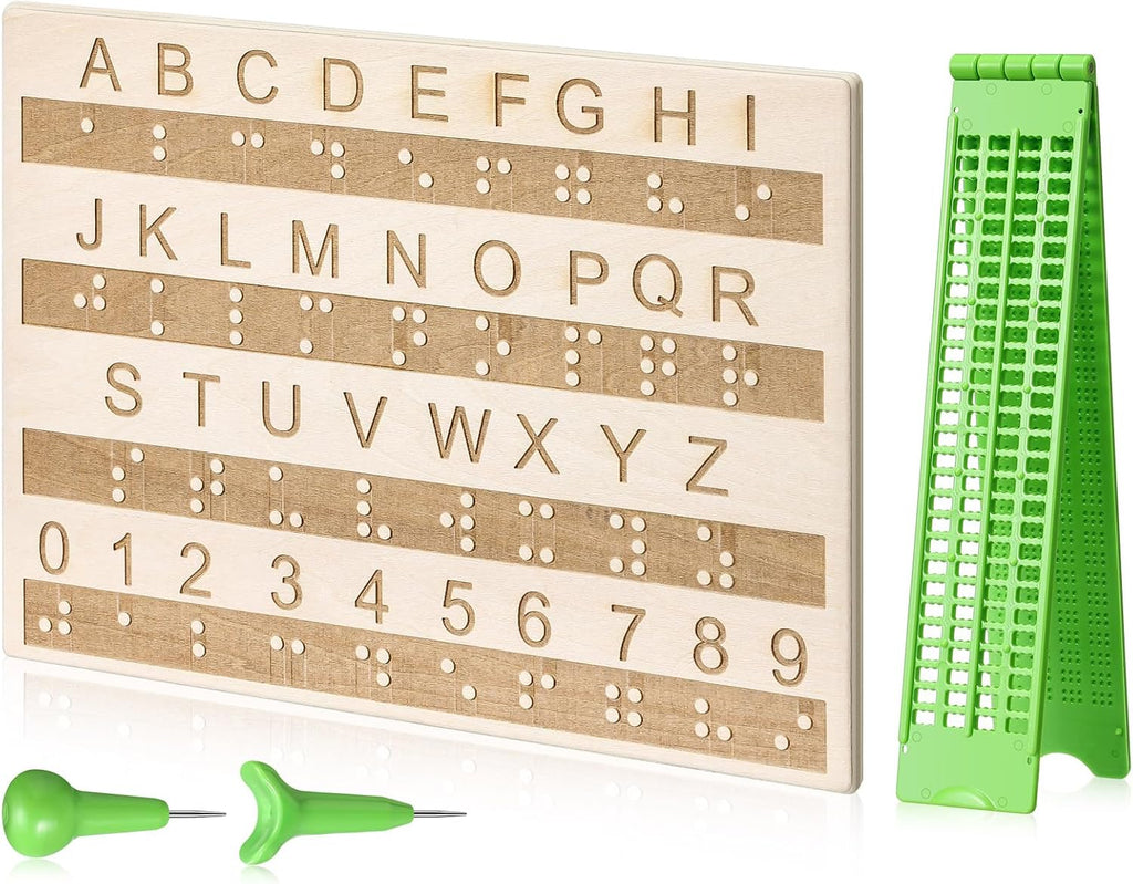 Braille Slate and Stylus Kit with 4 Line 28 Cells Braille Slate and Stylus Alphabet Board Writing Label Maker Plastic Fingerboard